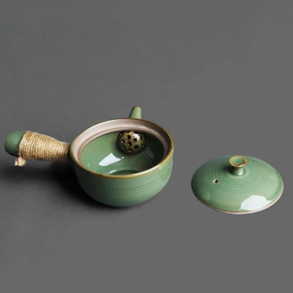 Théière japonaise Kyusu verte poignée latérale