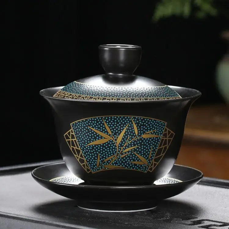 Tasse à thé Gaiwan noire style 4