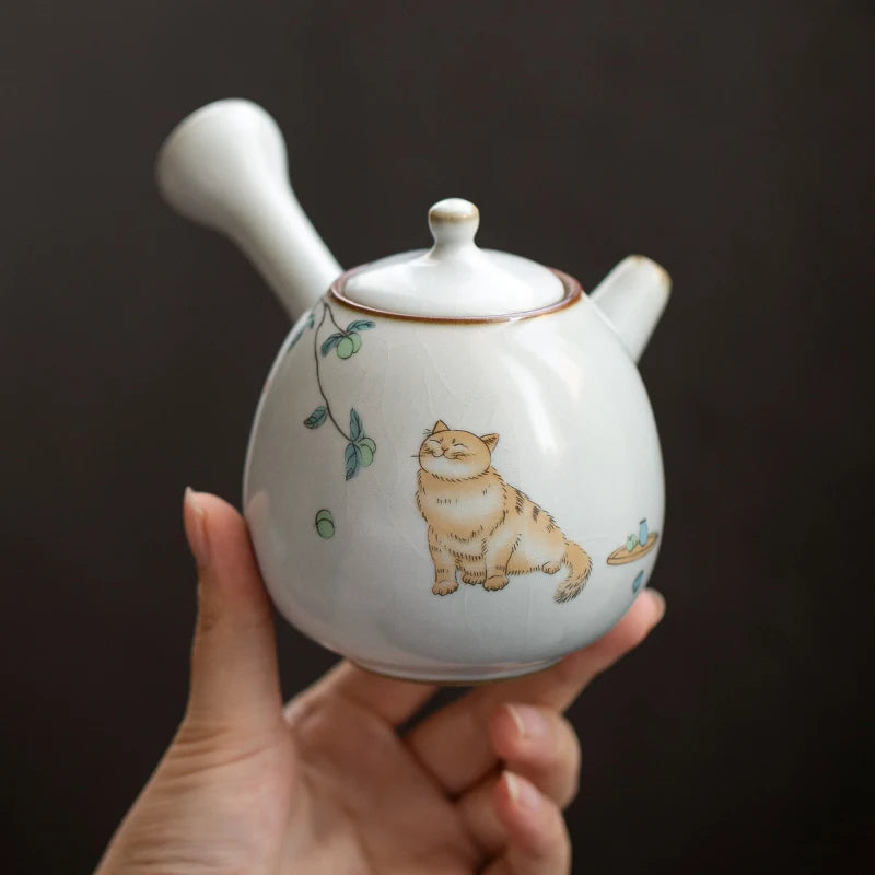 Théière kyusu chat 250ml blanche